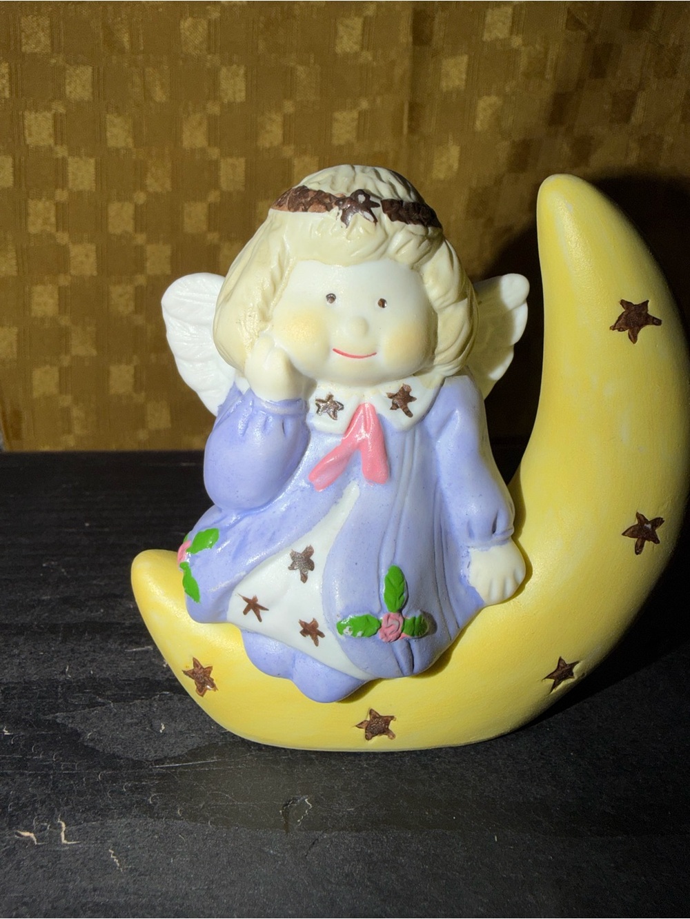 Salt and pepper shakers - Angel on Yellow Crescent Moon